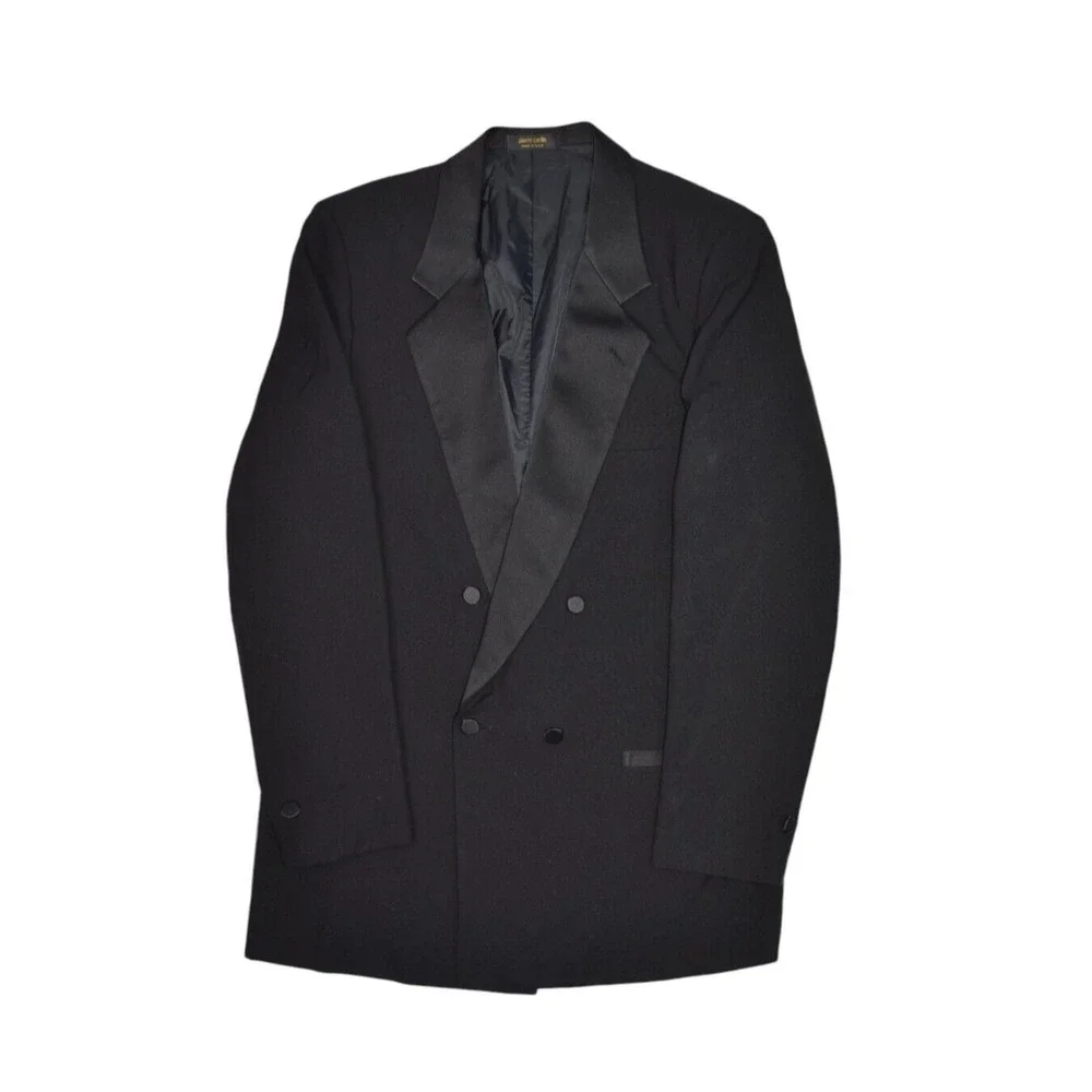 Pierre Cardin Mens 40 XL Black Tuxedo Jacket Double Breasted Wool Blazer Coat
